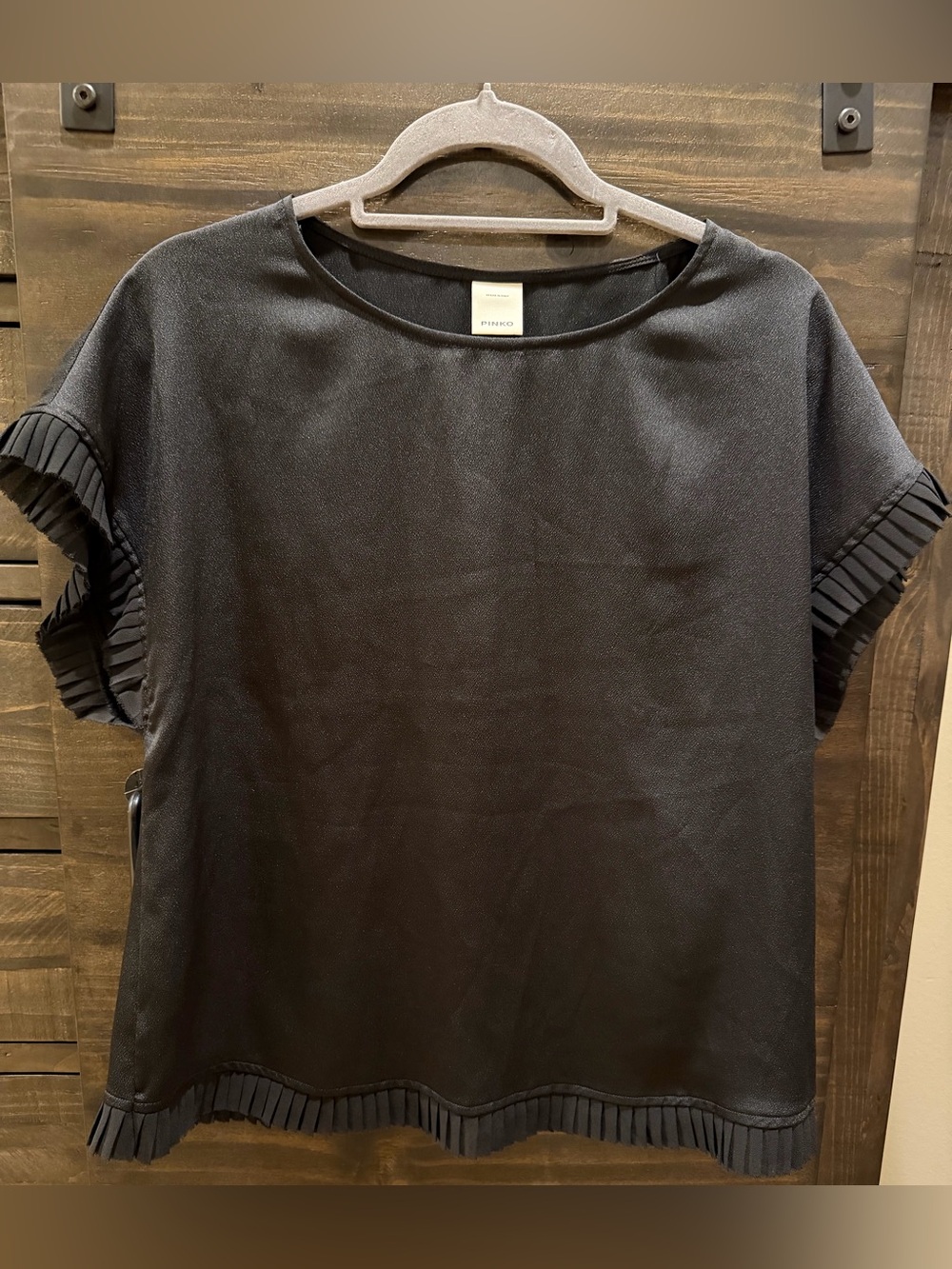 PINKO Black Ruffled Short Sleeve Top Size 8 US